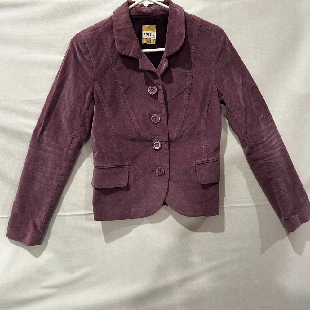 FOSSIL Women’s Small Lilac/Purple Suede Blazer Jacket Sleeve Buttons.